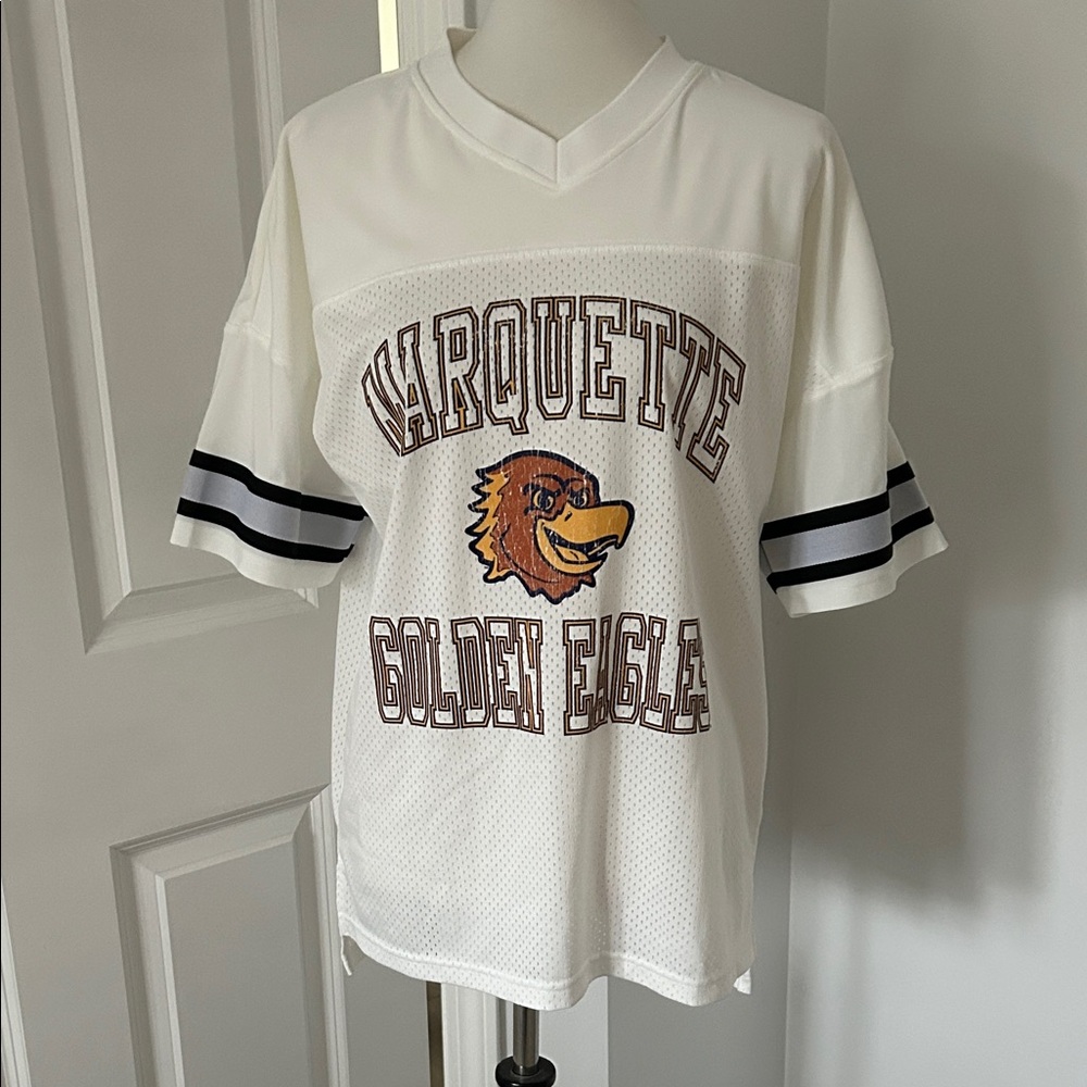 Women’s Marquette Golden Eagles White Mesh Jersey Tee